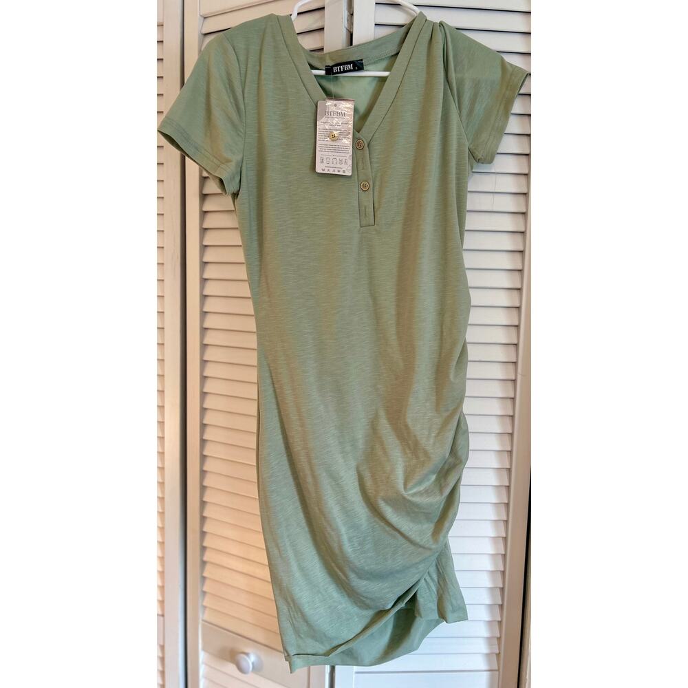BTFBM Light Green Ruched Short Sleeve Bodycon Casual Dress Size S